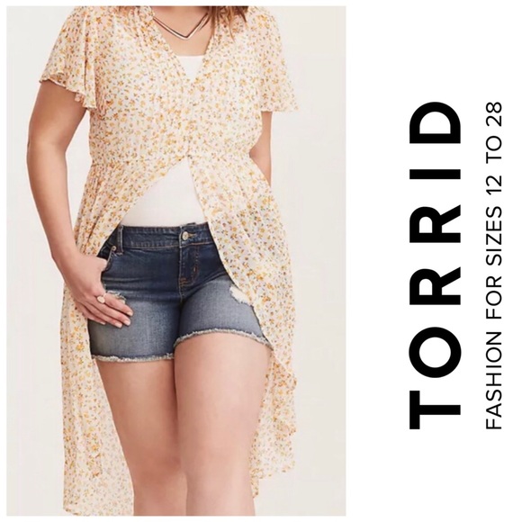 torrid Tops - Torrid Yellow Ditsy Floral Chiffon Duster Maxi Top